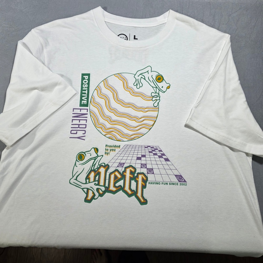 Neff Mens Positive Energy Graphic Tee White Short Sleeve Frog T-Shirt Large NEW*